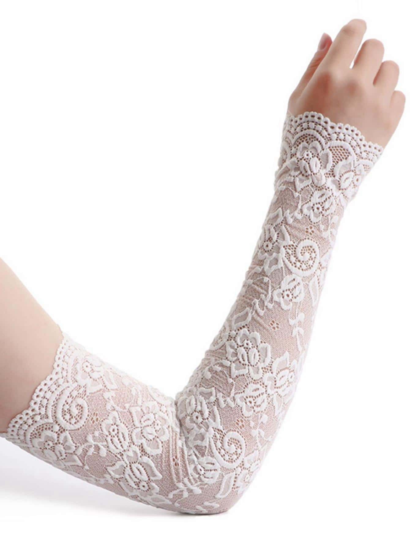 1 cặp tay áo thêu hoa thời trang cho nữ khi đi du lịch ngoài trời - trắng - Xem 1