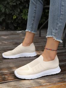 Giày chạy bộ cổ thấp thoáng khí cho nữ, giày thể thao ngoài trời - Màu be - Xem 2