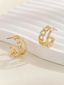 1對時尚鋅合金幾何設計圓耳環適合女士日常裝飾 - 金黃色 - 查看 3