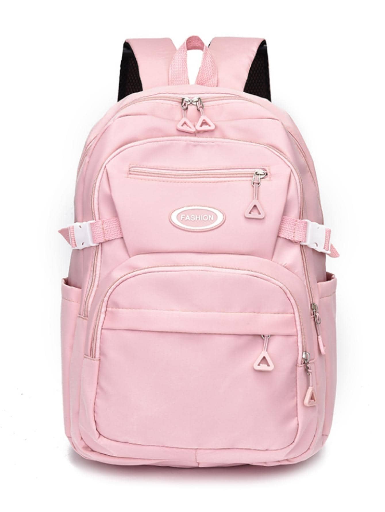 Letter Patch Decor Classic Backpack Zipper Adjustable Strap School Bag For Graduate, Teen Girls, Freshman, Sophomore, Junior & Senior In College, University & High School, Perfect For Outdoors , Hiking,Climbing,Travel,Sports & Back To School - Pink - View 1