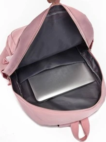 Letter Patch Decor Classic Backpack Zipper Adjustable Strap School Bag For Graduate, Teen Girls, Freshman, Sophomore, Junior & Senior In College, University & High School, Perfect For Outdoors , Hiking,Climbing,Travel,Sports & Back To School - Pink - View 4