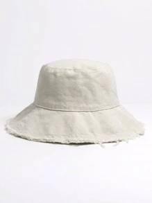Street 1入女性純色生邊裝飾時尚漁夫帽，日常裝扮必備 - 米色 - 查看 2