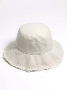 Street 1入女性純色生邊裝飾時尚漁夫帽，日常裝扮必備 - 米色 - 查看 3