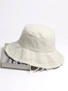 Street 1入女性純色生邊裝飾時尚漁夫帽，日常裝扮必備 - 米色 - 查看 1