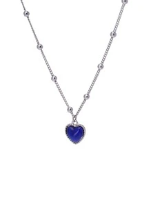 1入組時尚人造水晶心吊墜項鍊適合女士日常裝飾 - 寶藍色 - 查看 2