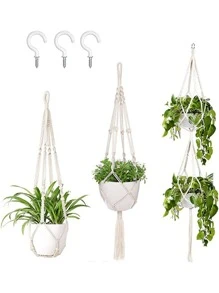 1 pieza Cesta de macetero colgante de tela planta bohemio con diseño de cuenta para planta