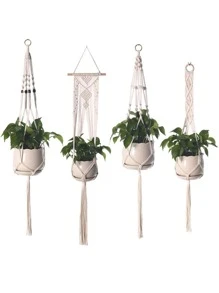 1 pieza Cesta de macetero colgante de tela planta bohemio con diseño de cuenta para planta