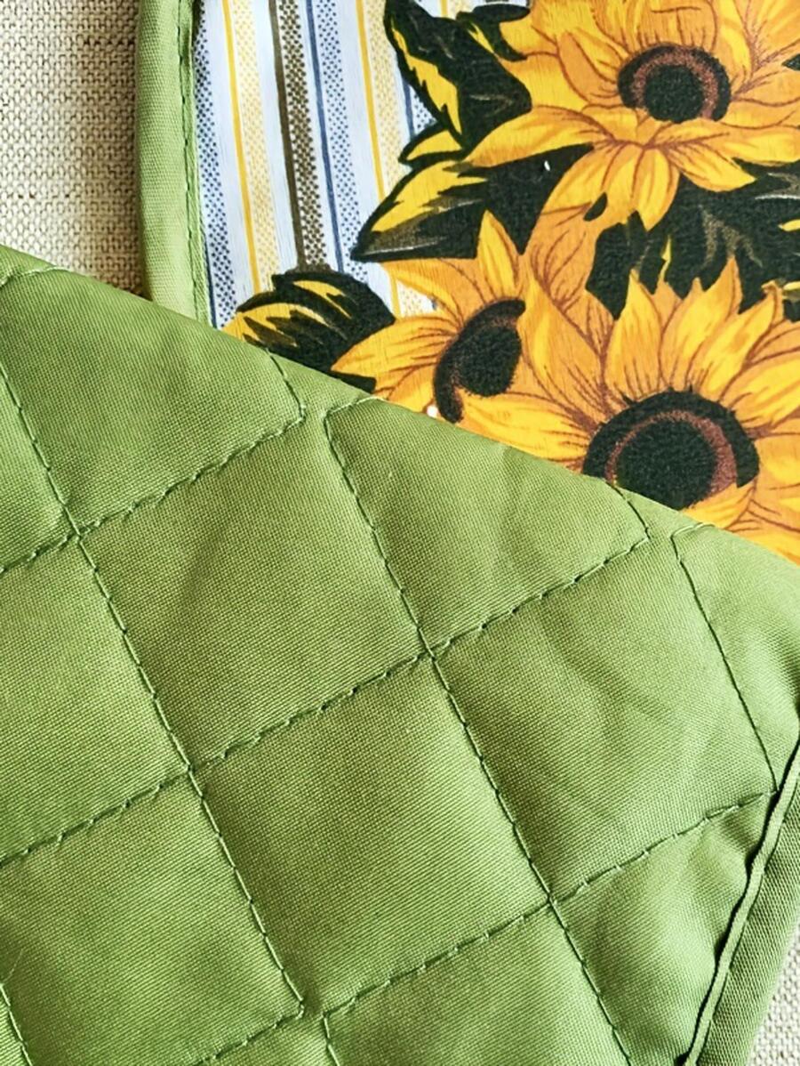 1pc Sunflower Pattern Oven Mitt & 1pc Insulation Pad, Cottagecore