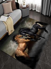 1pc Horse Pattern Rug, Modernist Fabric Floor Carpet For Living Room, Bedroom - Multicolor - View 2