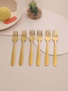 6件不锈钢叉子圣诞礼物 - 金色 - 查看 3