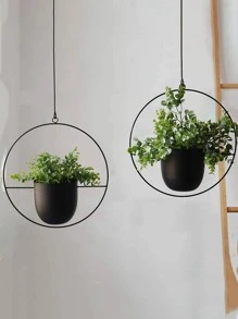 1 pieza Cesta de macetero colgante hierro planta estilo europeo negro redondo para interior - Negro - Ver 7