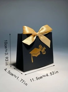10pcs/Set Paper Gift Bag, Modernist Metallic Graduation Hat Pattern Bow Decor Party Favor Goodie Bag For Graduation Party Back To School Valentine Day - Gold - View 2