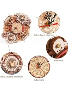 Robotime 3D Wooden Puzzles Models to Build for Adults Wooden DIY Mechanical Wall Quartz Aesthetic Steampunk Clock Kit Home Decor Unique Gift - 彩色 - 查看 5