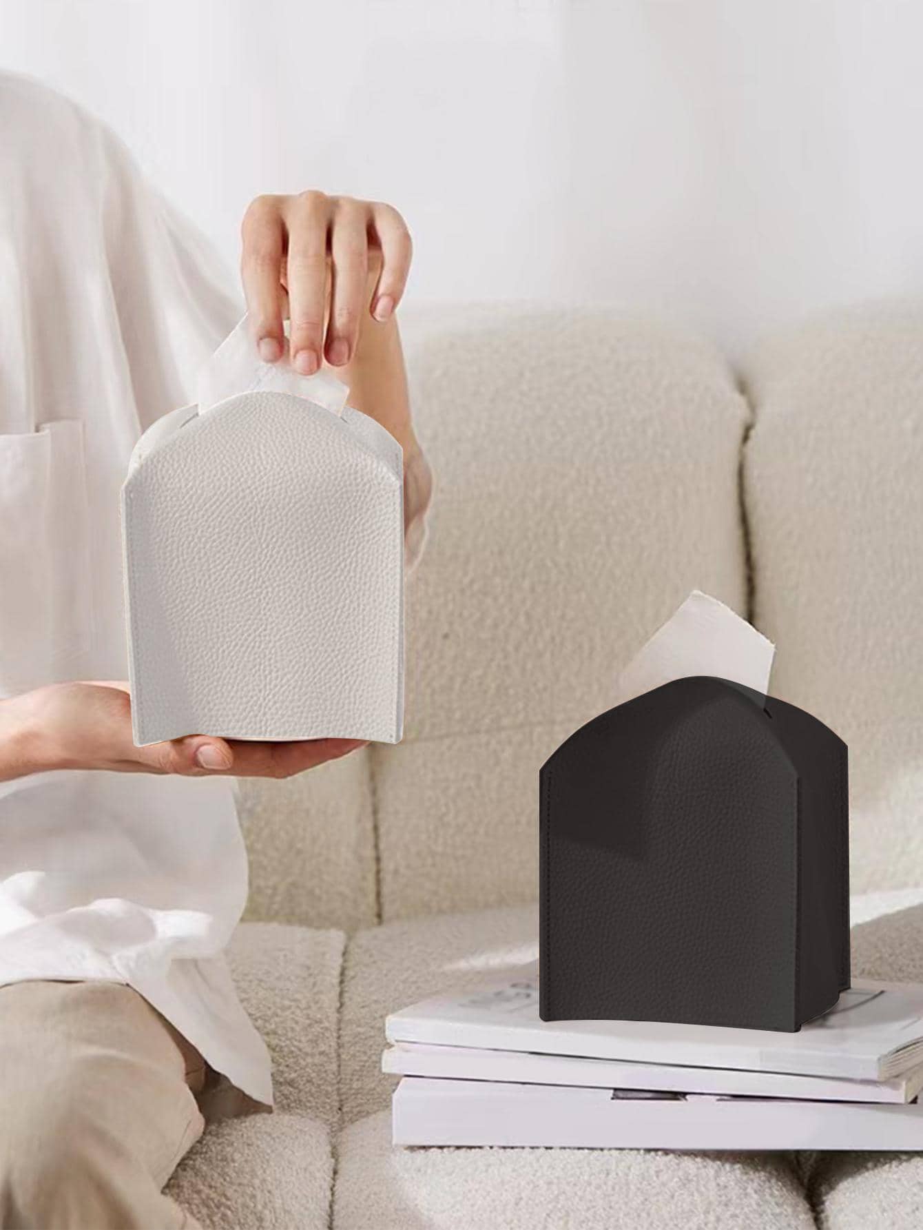 1pc Tissue Storage Box, Minimalist Solid Color Facial Tissue Box Cover For Home - White - View 1