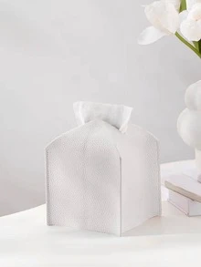 1pc Tissue Storage Box, Minimalist Solid Color Facial Tissue Box Cover For Home - White - View 4