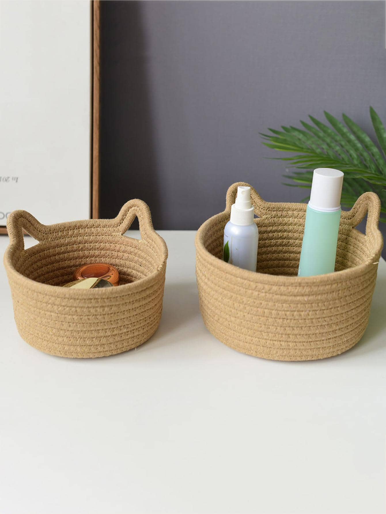 1 cái Giỏ Đựng Đồ Vải, Giỏ Dệt Cho Gia Đình - Màu Khaki - Xem 1