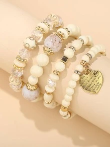 4 Cái/bộ Bohemian Chữ Đồ Họa Trái Tim Charm Vòng Tay Cho Nữ Trang Trí Hàng Ngày - Nhiều màu - Xem 5