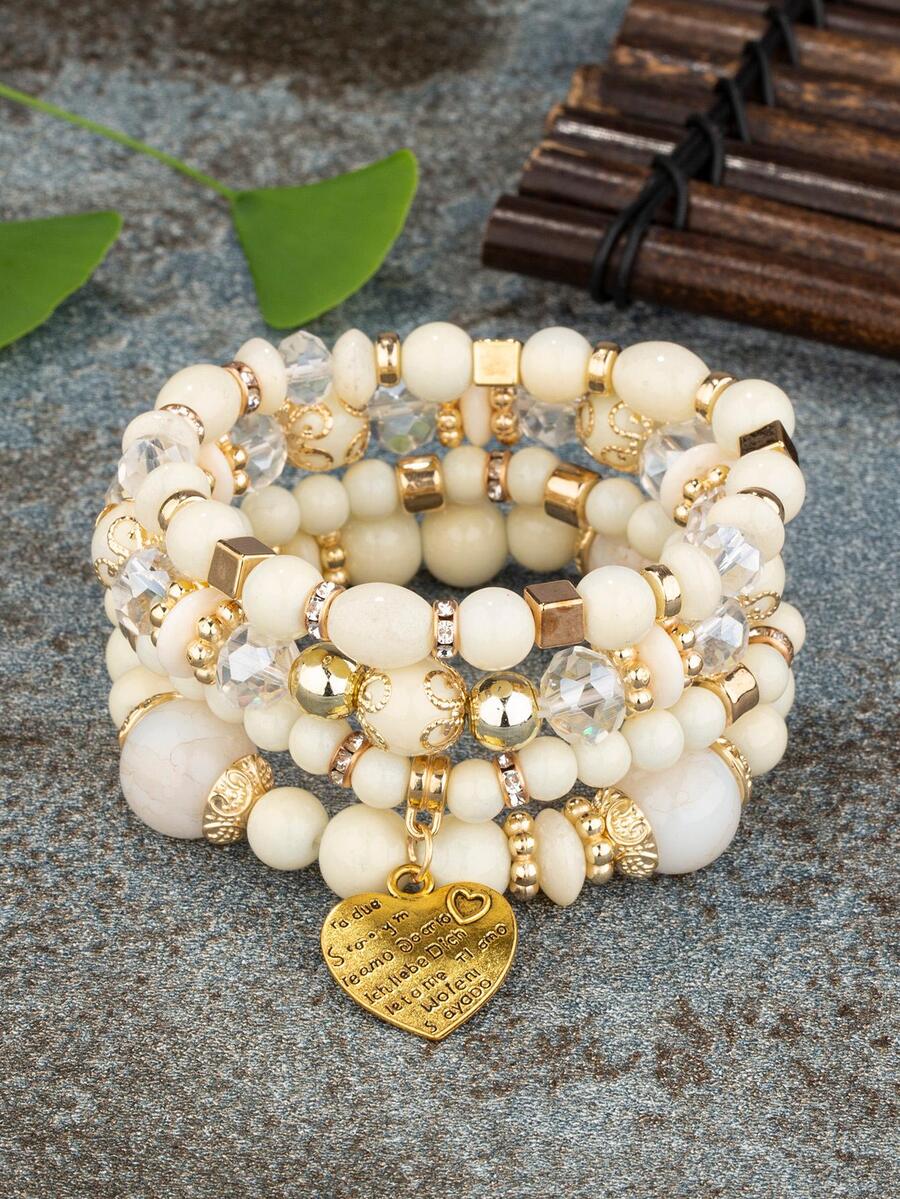 4 Cái/bộ Bohemian Chữ Đồ Họa Trái Tim Charm Vòng Tay Cho Nữ Trang Trí Hàng Ngày