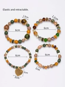 4pcs/Set Bohemian Style Letter & Heart Decor Beaded Chain Bracelet For Women, Suitable For Daily Wear, Gifts For Valentine's Day, Mother's Day - Multicolor - View 3