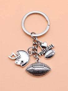 1pc 'i Love Rugby' Keychain, Sports Key Ring For Men - Antique Silver - View 2