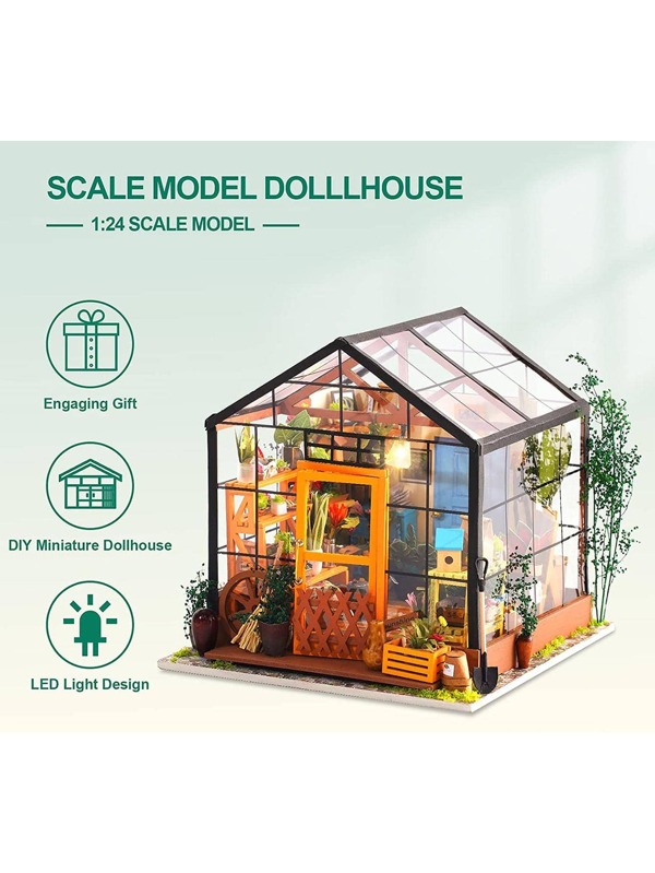 Miniature House Kit,DIY Miniature Dollhouse Kit,Green House with