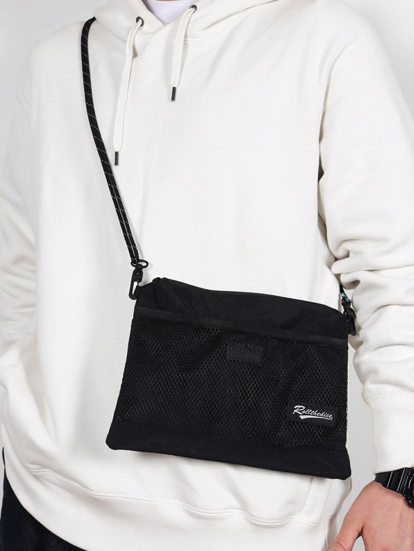 rollthedice Letter Patch Decor Bag Zipper Hollow Out, Handbag Schoolbag Sling Bag Sport Bag For High School University Student College School College Bag Summer Dad Freshman Multi-Functional Dorm Chest Bag Shoulder Bag Black Bag Hiking Gifts Travel Large Capacity Casual Vacation Side Bag Hobo Bag Gifts Travel Essentials Camping Sling Bag Back To School Holiday Summer Bag Springbreak Men Bags Bag Pack Cross Body Bag School Supplies Small Bags Purse Shopping Bag Canvas Tote Bag