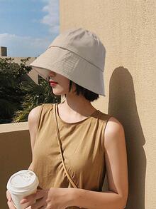 Solid Color Polyester Breathable Sun Protection Bucket Hat - Beige - View 3