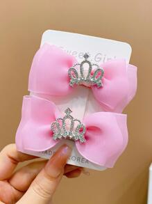 2 piezas Pinzas para el cabello con corona de lazo rosa para niñas