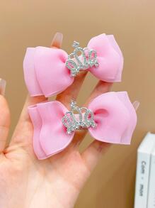 2 piezas Pinzas para el cabello con corona de lazo rosa para niñas