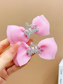 2 piezas Pinzas para el cabello con corona de lazo rosa para niñas