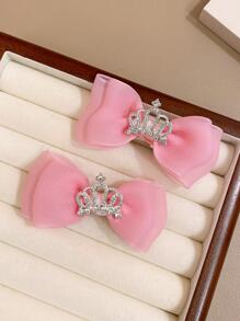 2 piezas Pinzas para el cabello con corona de lazo rosa para niñas