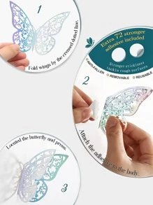 12pcs PET Butterfly Sticker, Modern 3D Hollow Out Butterfly Sticker For Home - Silver - View 4