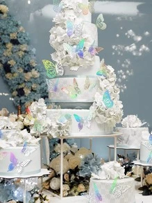 12pcs PET Butterfly Sticker, Modern 3D Hollow Out Butterfly Sticker For Home - Silver - View 5