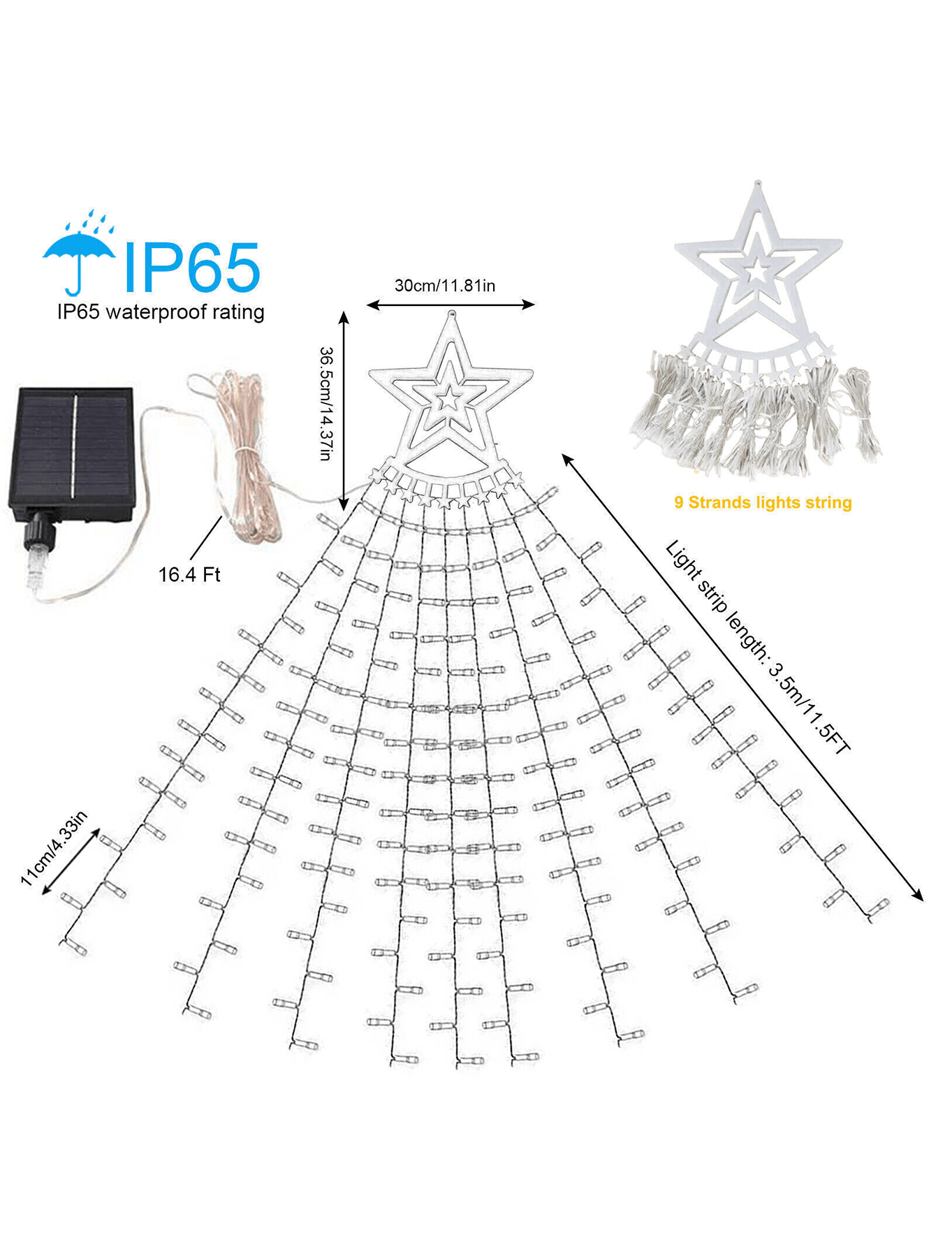 Remote+Warm White Solar Waterfall String Light Christmas Tree Hanging