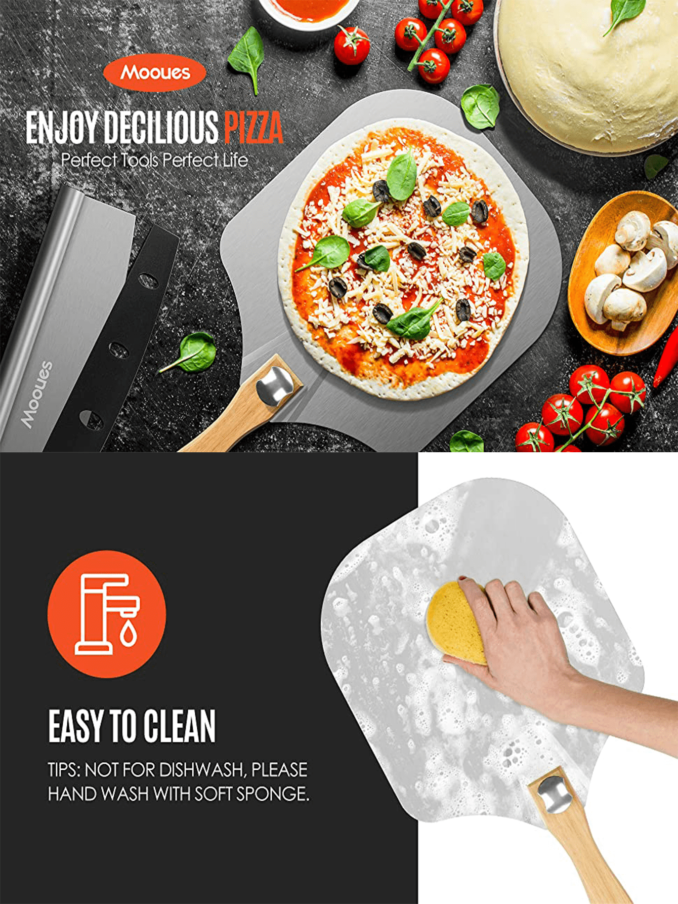 Pizza Peel Aluminum Pizza Spatula, Mooues 12 inch Metal Pizza Paddle