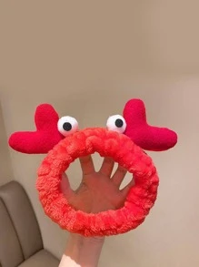1入组卡通螃蟹設計毛絨沐浴頭帶浴用可愛滌綸面部化妝頭帶 - 紅色 - 查看 1