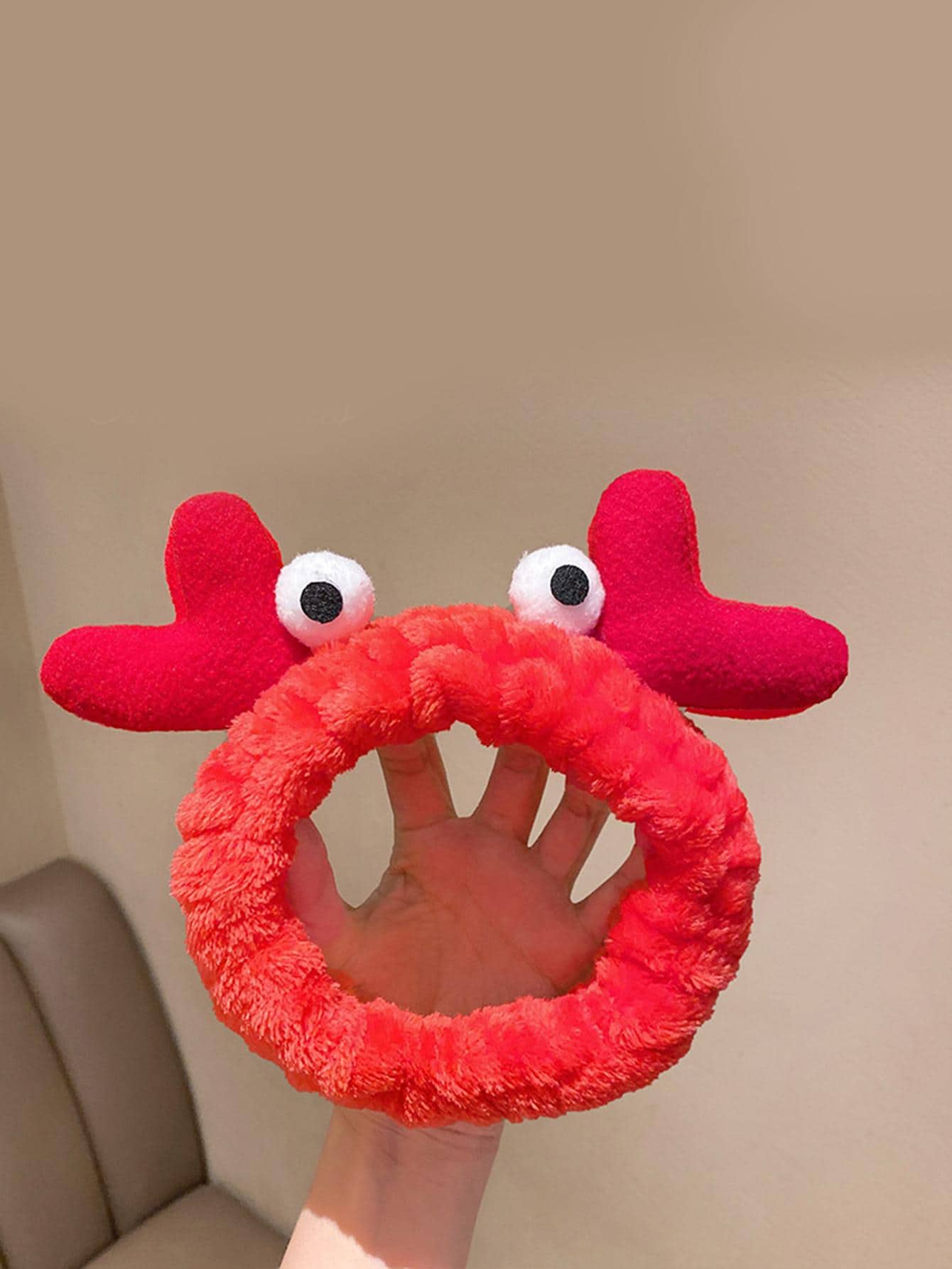 1入组卡通螃蟹設計毛絨沐浴頭帶浴用可愛滌綸面部化妝頭帶 - 紅色 - 查看 1