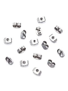 100入組/套時尚不銹鋼DIY耳環後耳塞適合女士DIY首飾製作 - 銀色 - 查看 6