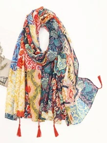 1pc Simple Printed Scarf, Bohemian Colorful Geometric Diamond Print Neck Wrap For Spring & Summer, Sunscreen Silk Scarf With Smooth Texture Bandana,Hair Band,Head Band Ideal For Dressing Up Your Look Winter Fall - Multicolor - View 1