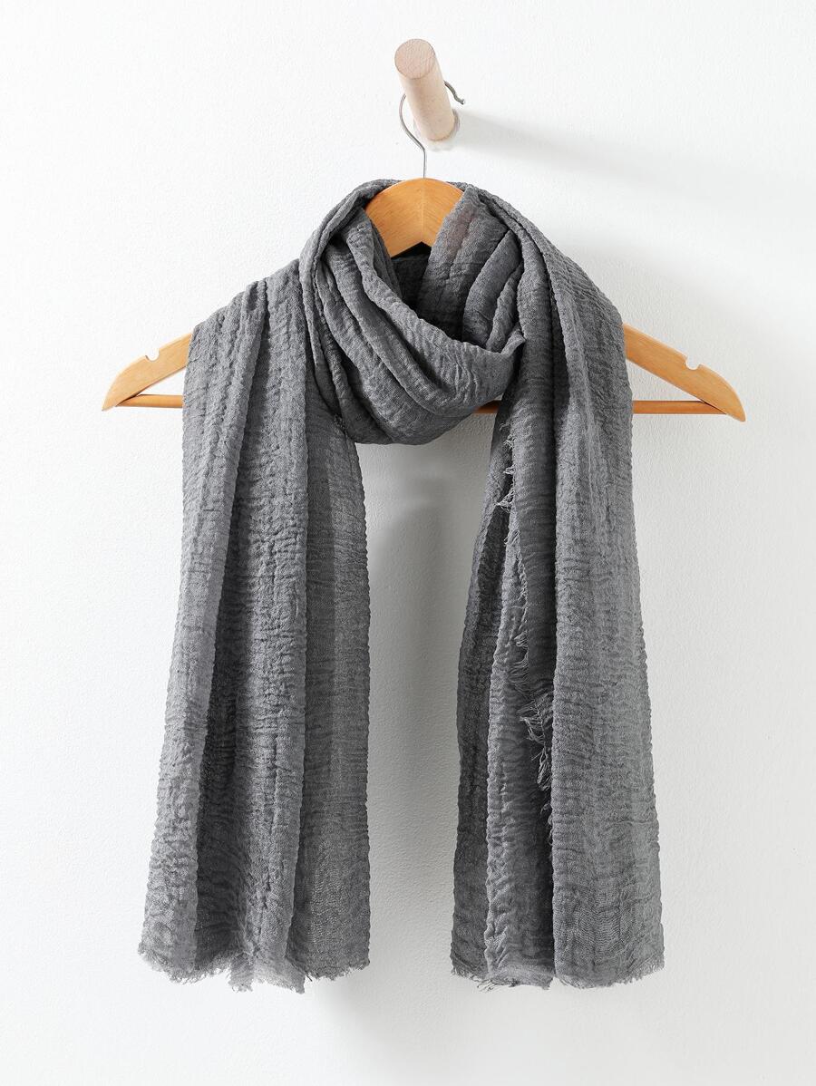 1條純色生邊圍巾，戶外防曬，適用於日常休閒生活 - 深灰色 - 查看 1