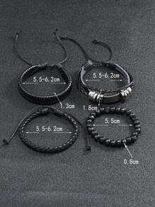 1入組復古PU聚氨酯編織細節手環適合男士日常裝飾 - 黑色 - 查看 5