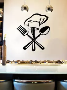 1 件餐具图案厨房贴纸、贴纸、墙贴花、乙烯基贴花用于家居装饰、春季装饰品让您的家焕然一新、拉玛装饰贴纸礼物生日毕业 - 黑色 - 查看 1