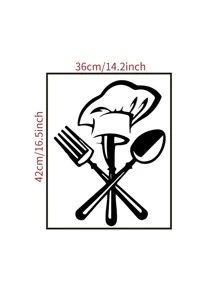 1 件餐具图案厨房贴纸、贴纸、墙贴花、乙烯基贴花用于家居装饰、春季装饰品让您的家焕然一新、拉玛装饰贴纸礼物生日毕业 - 黑色 - 查看 3