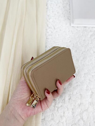 1 件卡其色卡片包储物袋男士卡包小钱包双层拉链零钱包男士日常购物学校旅行轻便便携卡证件卡白领人士男士节日周年纪念生日礼物配饰礼物高品质皮革卡包钱包名片夹信用卡包女士女士钱包迷你钱包钱包钱包卡包