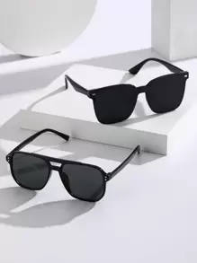 2 pares de gafas de moda de plástico con diseño geométrico para hombres, adecuadas como regalo para vacaciones, actividades al aire libre, vuelta al colegio, fotografía callejera, vacaciones de verano en la playa y viajes al aire libre - Gris - Ver 4