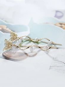 1 Cặp Thời Trang Hợp Kim Kẽm Bướm & Ngọc Trai Giả Trang Trí Tua Rua Kim Loại Bông Tai Giọt Dành Cho Nữ Trang Trí Hàng Ngày - Vàng - Xem 3