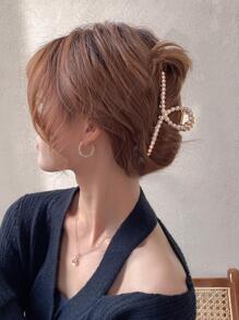 1pc Women Faux Pearl Decor Elegant Hair Claw For Hair Decoration - White - View 1
