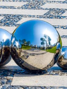 1pc Ball Design Garden Decoration Craft, Minimalist Plain Decoration Object For Home - Silver - View 5