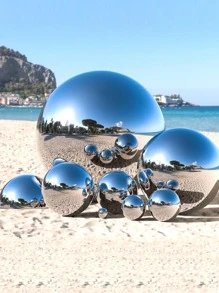 1pc Ball Design Garden Decoration Craft, Minimalist Plain Decoration Object For Home - Silver - View 2