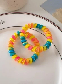 6入組女士撞色時尚線圈髮繩適用於頭髮裝飾用品 - 彩色 - 查看 6